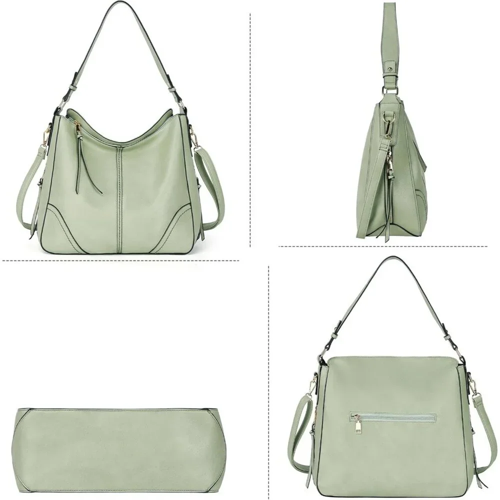 Women’s Light Green 3PCS PU Leather Purses Set  Crossbody Wallet & Hobo Tote Bag - Picture 8 of 8